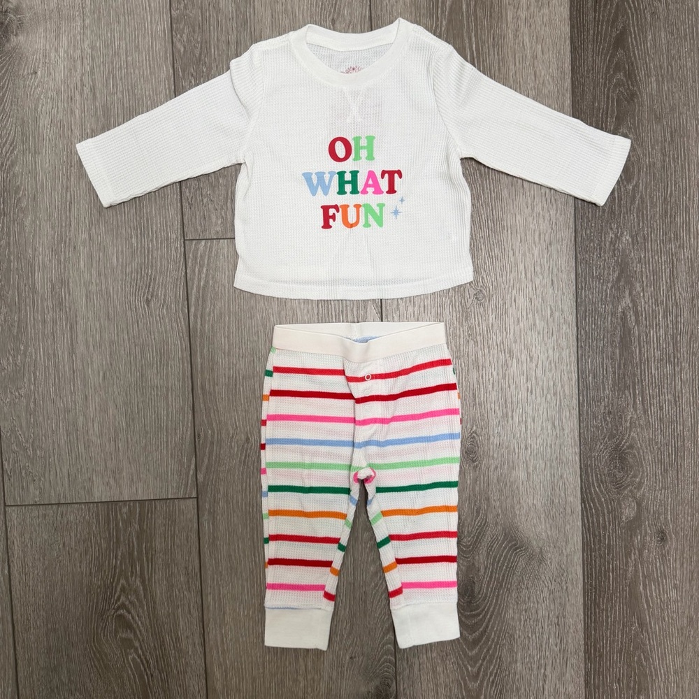 WONDERSHOP 2PC WAFFLE KNIT LONG SLEEVE AND PANTS HOLIDAY PAJAMAS SET 12MO